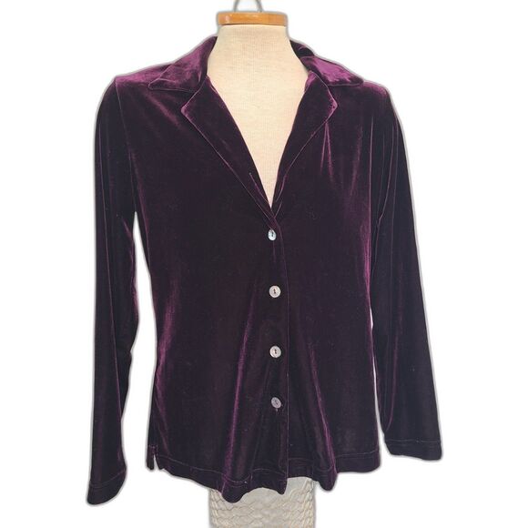 Vintage Studio Purple Velvet Button Up Shirt SMALL Shell Buttons Whimsygoth S - Picture 1 of 8